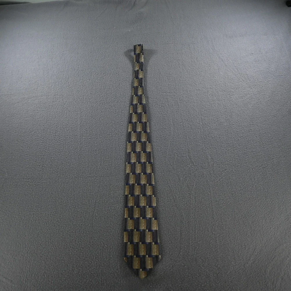 Jimmy V Mens Chris Berman Collection Three Silk Tie OS Gold Blue Geometric 90s